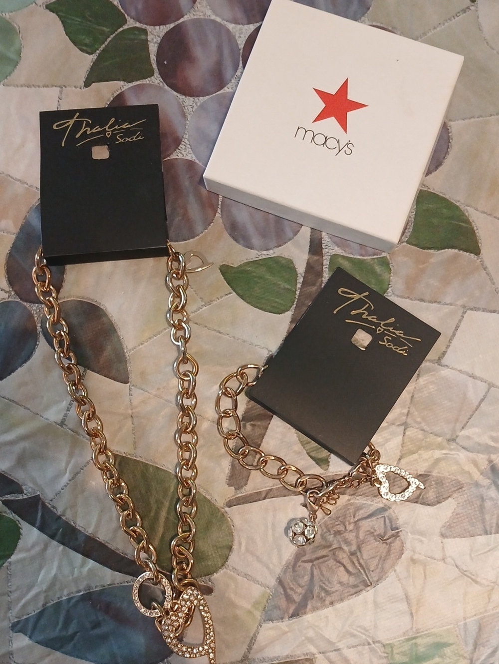Thalia Sodi Gold Tone Heart Pendant Necklace and Bracelet Set
